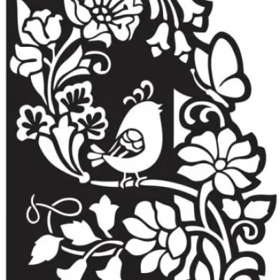 Bird Floral Branch Decorative Panel CNC DXF SVG Free Download CNC laser cut design