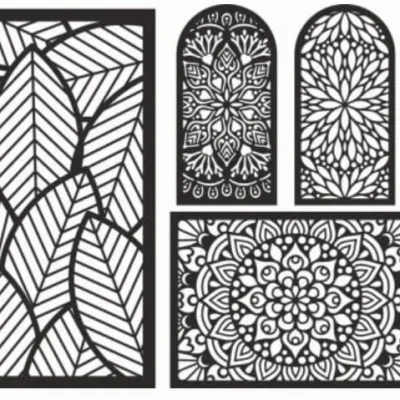 Botanical Leaf Mandala Panel Set CNC DXF SVG Free Download CNC laser cut design
