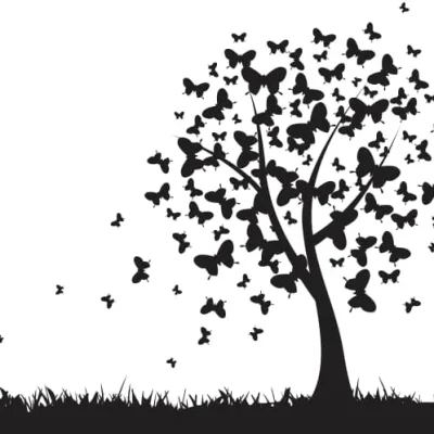 Butterfly Tree Silhouette Wall Art CNC DXF SVG Free Download CNC laser cut design