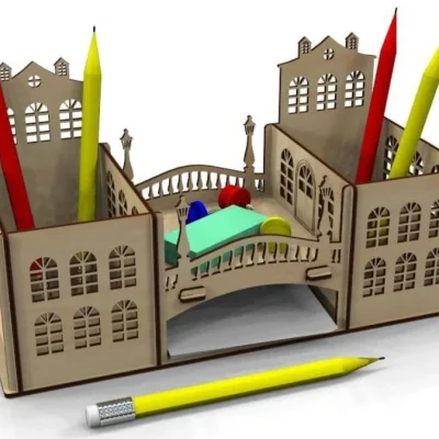 Castle Bridge Pencil Holder Desk Organizer CNC DXF SVG Free Download CNC laser cut design