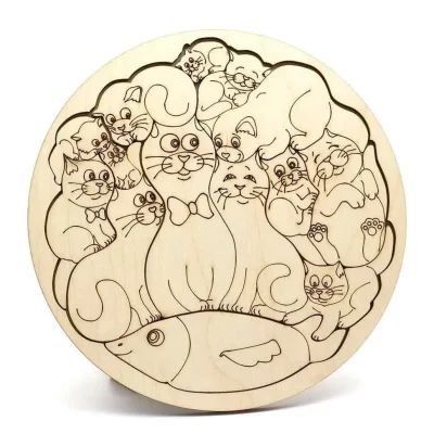 Cat Family Puzzle Circle CNC DXF SVG Free Download CNC laser cut design