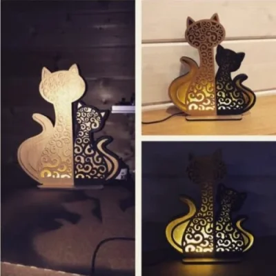Cat Family Silhouette Lamp CNC DXF SVG Free Download CNC laser cut design