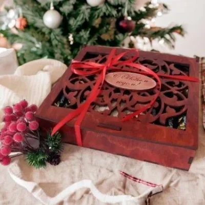 Christmas Gift Box Lid Ornate DXF SVG Free Download CNC laser cut design