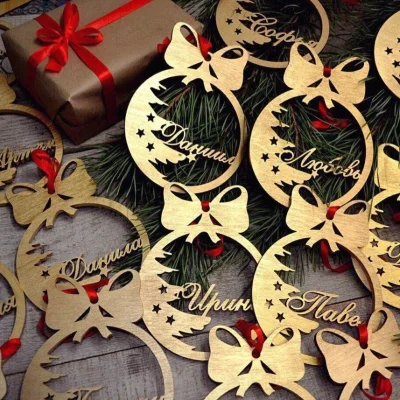 Christmas Ornament Bauble Name Tags CNC DXF SVG Free Download CNC laser cut design
