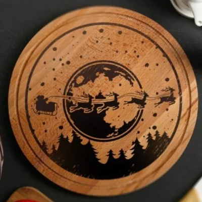 Christmas Santa Sleigh Reindeer Coaster CNC DXF SVG Free Download CNC laser cut design