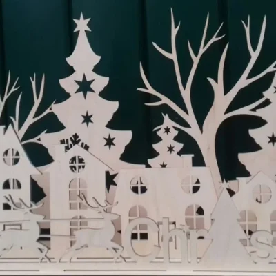 Christmas Village Scene CNC DXF SVG Free Download CNC laser cut design