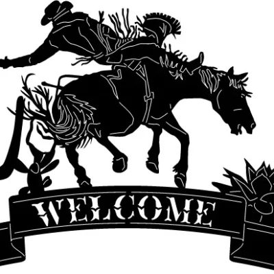 Cowboy Bronco Rider Welcome Sign CNC DXF SVG Free Download CNC laser cut design