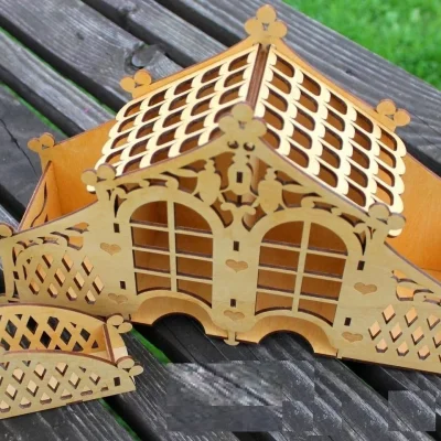 Decorative Gingerbread House Basket CNC DXF SVG Free Download CNC laser cut design