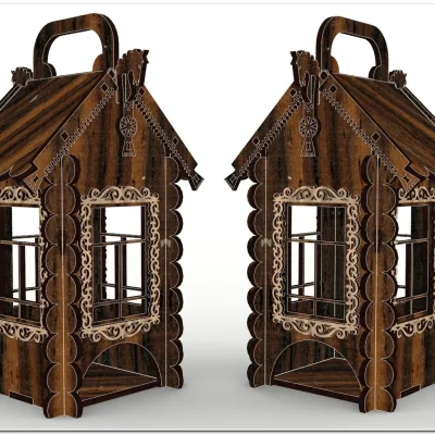 Decorative Log House Lantern CNC DXF SVG Free Download CNC laser cut design