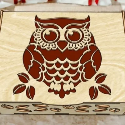 Decorative Owl Box with Leaves CNC DXF SVG Free Download CNC laser cut design