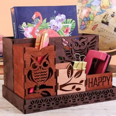 Desktop Organizer Owl Pattern CNC DXF SVG Free Download CNC laser cut design