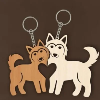 Dog Couple Heart Keychains CNC DXF SVG Free Download CNC laser cut design