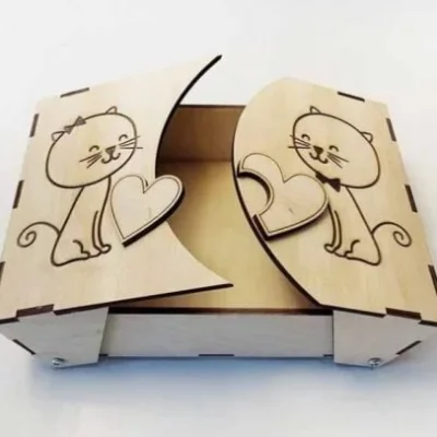 Heart Cat Love Box CNC DXF SVG Free Download CNC laser cut design