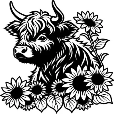 Highland Bull Sunflower Farm CNC DXF SVG Free Download CNC laser cut design