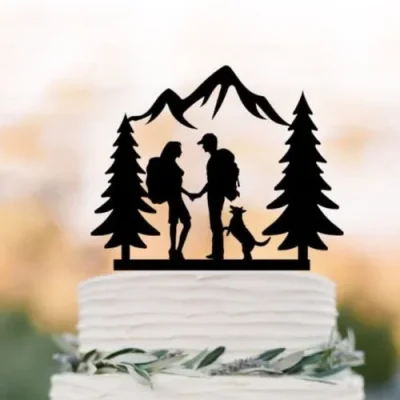 Hiking Couple Mountain Scene Cake Topper CNC DXF SVG Free Download CNC laser cut design