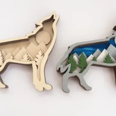 Howling Wolf Layered CNC DXF SVG Free Download CNC laser cut design