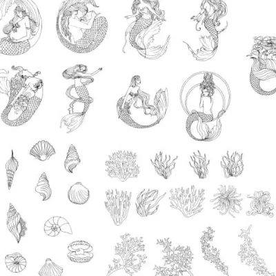 Mermaid Ocean Collection CNC DXF SVG Free Download CNC laser cut design
