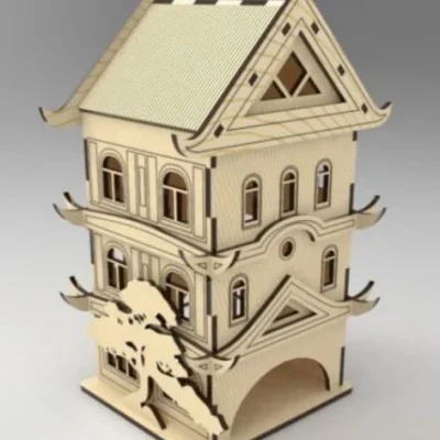 Multi-Story Tower House 3D Assembly CNC DXF SVG Free Download CNC laser cut design