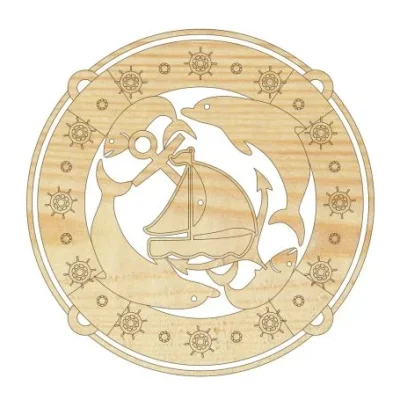 Nautical Dolphins Sailboat Circle DXF SVG Free Download CNC laser cut design