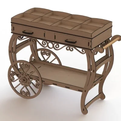 Ornate Tea Cart Trolley CNC DXF SVG Free Download CNC laser cut design