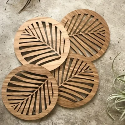 Palm Leaf Round Coasters CNC DXF SVG Free Download CNC laser cut design