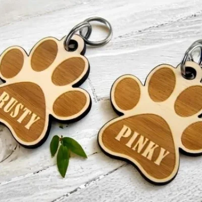 Pet Dog Paw Print Tag Keychain CNC DXF SVG Free Download CNC laser cut design