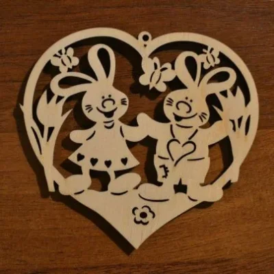 Rabbit Couple Heart Wall Art CNC DXF SVG Free Download CNC laser cut design