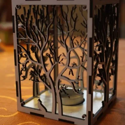 Tree Forest Candle Lantern Box CNC DXF SVG Free Download CNC laser cut design