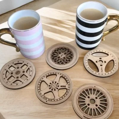 Wheel Rim Coaster Set CNC DXF SVG Free Download CNC laser cut design