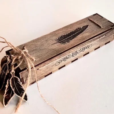 Wooden Pen Box with Feather Design CNC DXF SVG Free Download CNC laser cut design