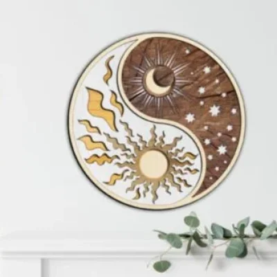 Yin Yang Sun Moon Stars Wall Art CNC DXF SVG Free Download CNC laser cut design